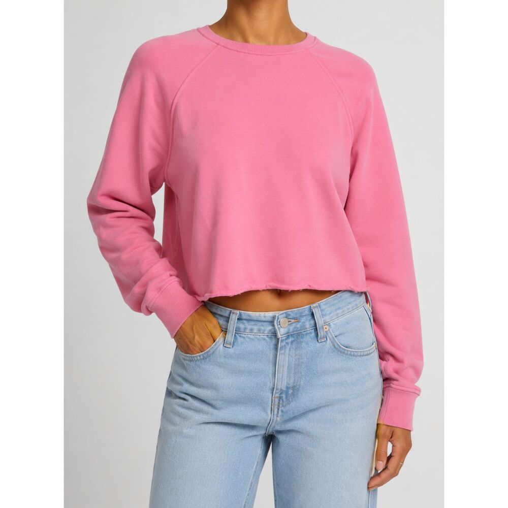 Pact Organic Cotton Pink Cropped Sweatshirt Women’s Small Raw Hem Raglan
